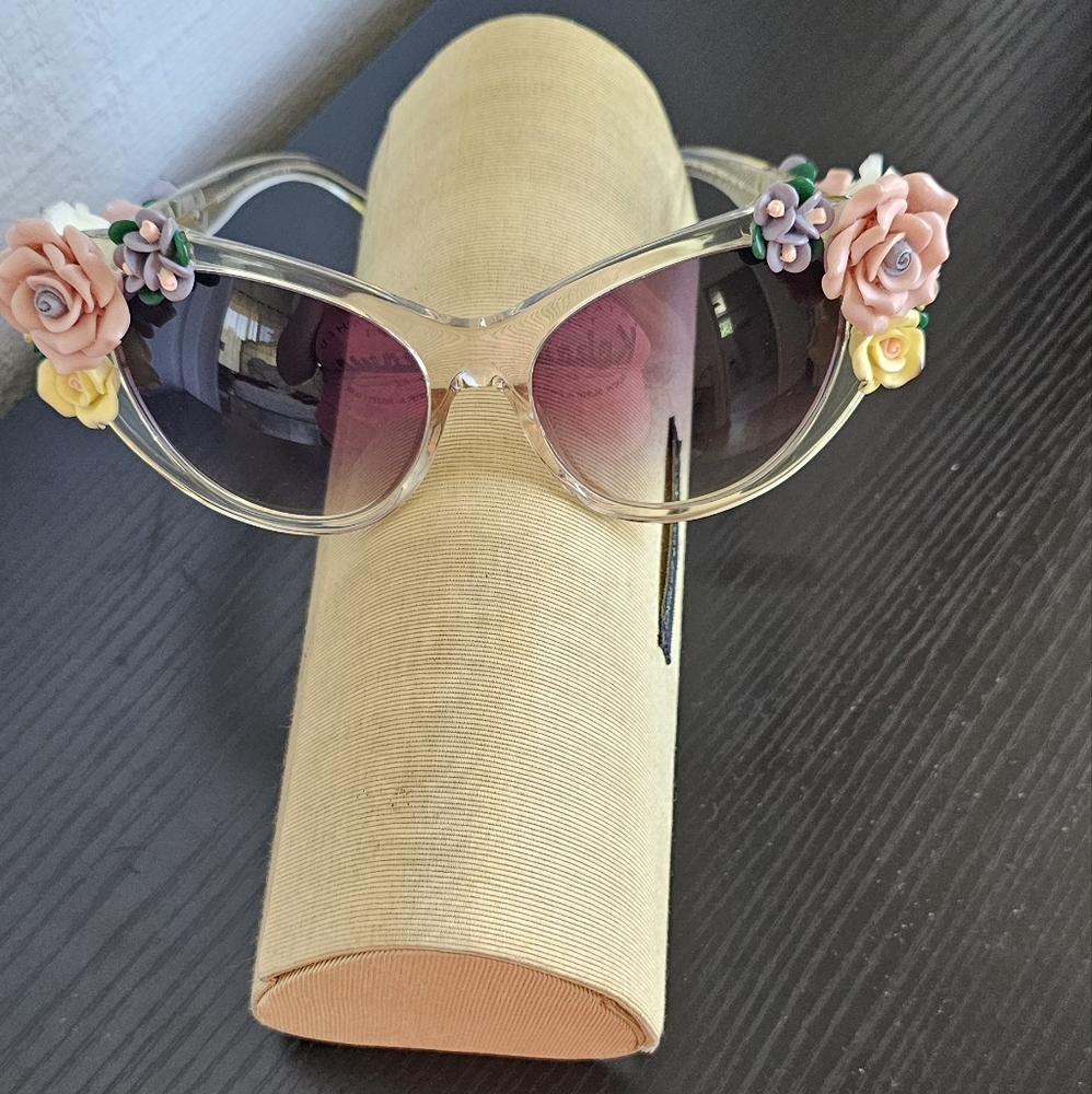 Dolce & GabbanaWomen's Oversized Floral Cat Eye Sunglasses blue gray lens